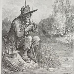 Dore, Fables, Little Fish, Old Woman, Illustration, Bookplate, ~ 240706-WH 290